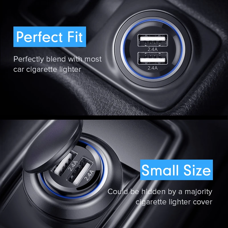 Автомобильное зарядное устройство AZDOME Mini Metal Dual USB автомобильный адаптер 2.4A