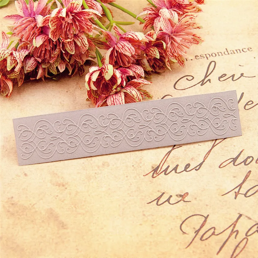 

15x4cm Bud silk ribbon Embossing folders Plastic bump Scrapbooking DIY Template Fondant indentation Cake Photo Album Card Make