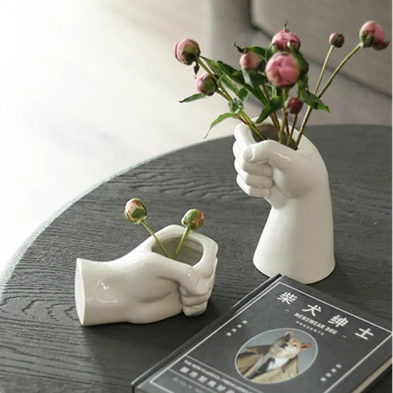 

Ceramics Flowerpot Creative Hand Model Living Room Simple Arrange Flowers Decoration White Grow Flowers Desktop Vase X3286