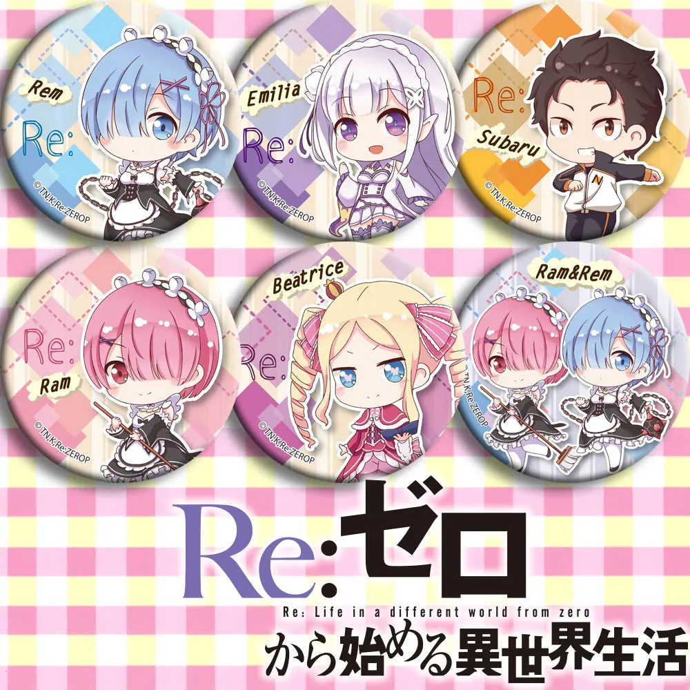 

Re:Life In A Different World From Zero Action Figure Beatrice Ram Rem Subaru Cute Backpack Decoration Tinplate Badge Toys