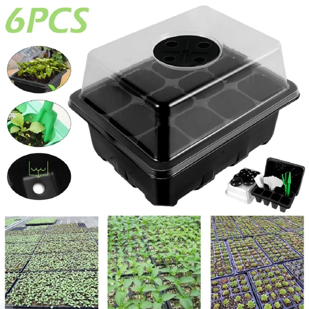 

6 set 12 Holes Nursery Pots Seedling Starter Tray Seed Germination Garden Flower Plant Pots Nursery Grow Box Garden Supplies