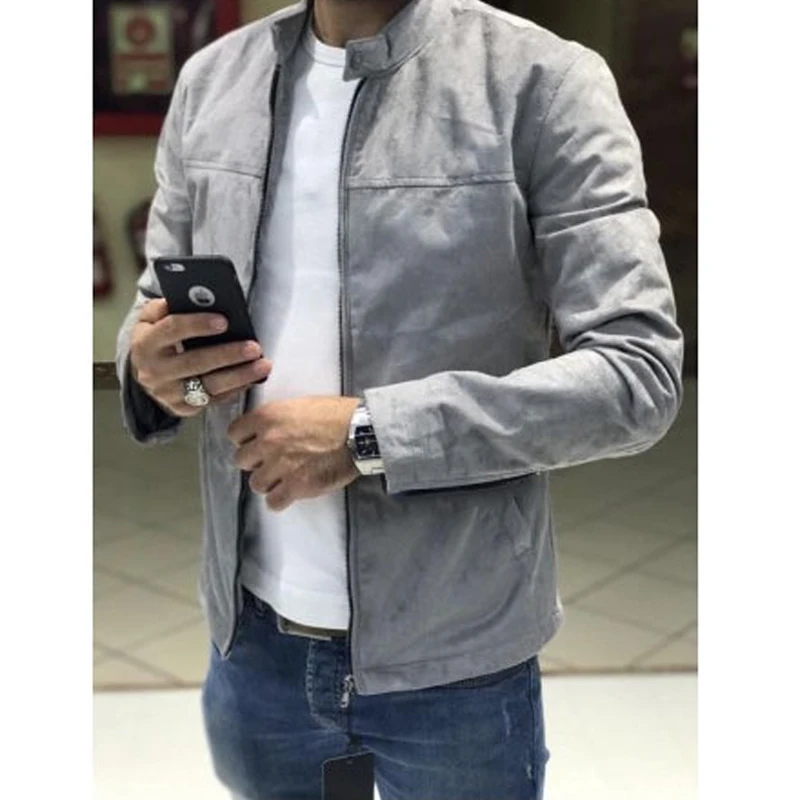 Новая мужская модная повседневная куртка на молнии с тонким воротником теплая