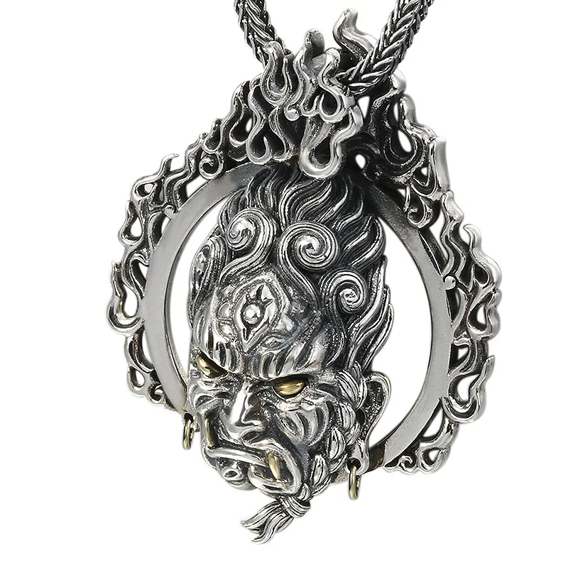 

925 Sterling Silver Jewelry Trend Personality Domineering Ming Wang Pendant Fashion Thai Silver Men's Necklace Pendant