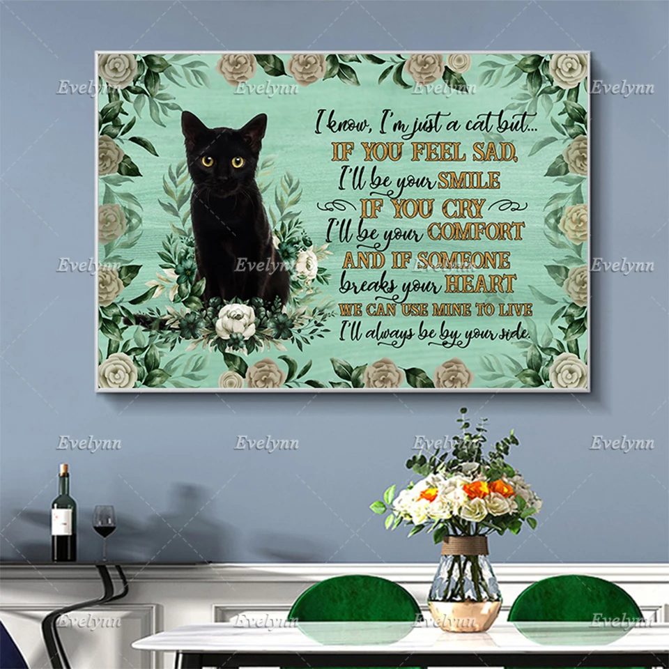 

Black Cat I'll Always Be Your Side Poster, Motivational Quote, Cat Owner Home Decoration Canvas, Fur Mama Wall Art Print Gift