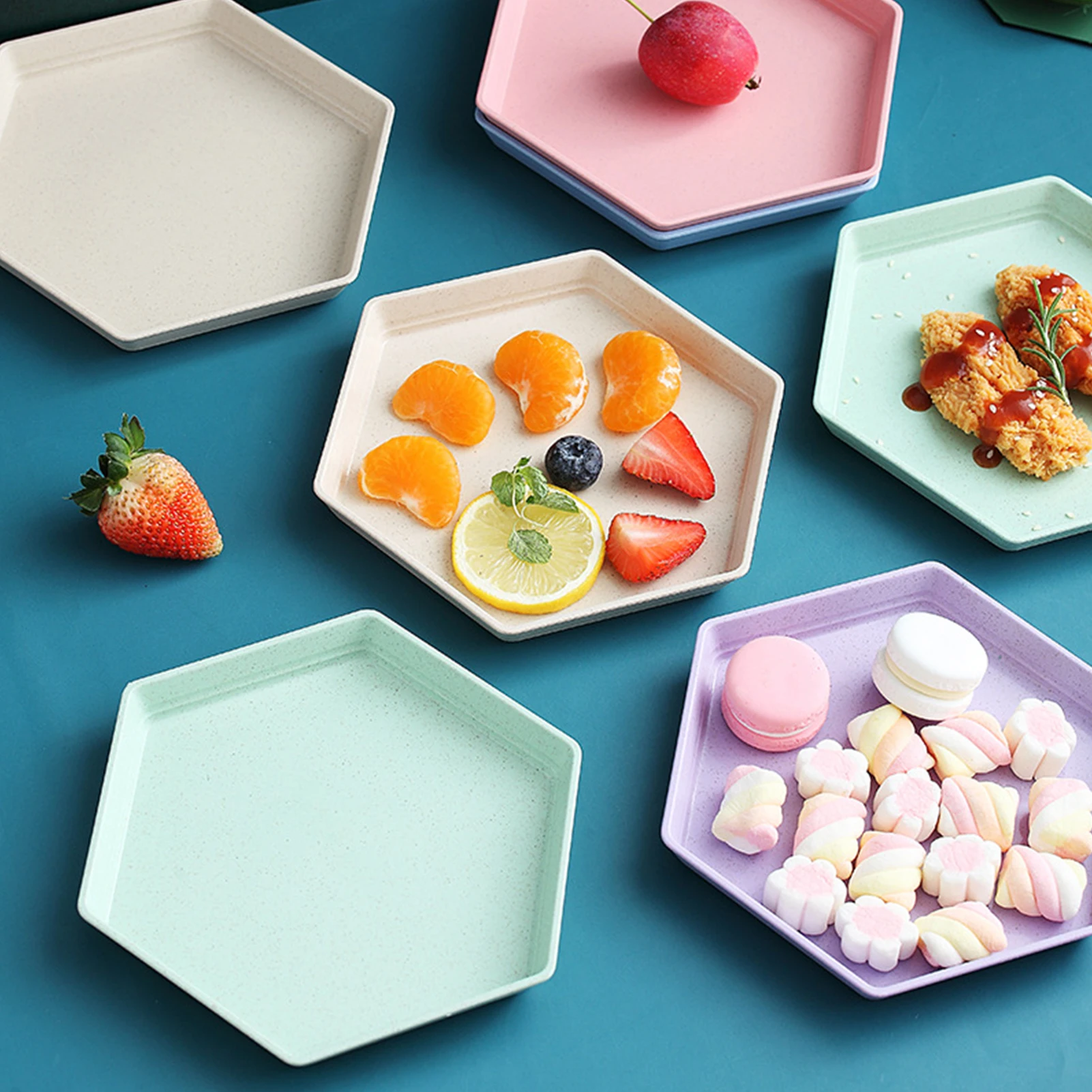 

1P Hexagon Party Dessert Snacks Melon Seeds Wheat Straw Thicken Tray Fruit Plate