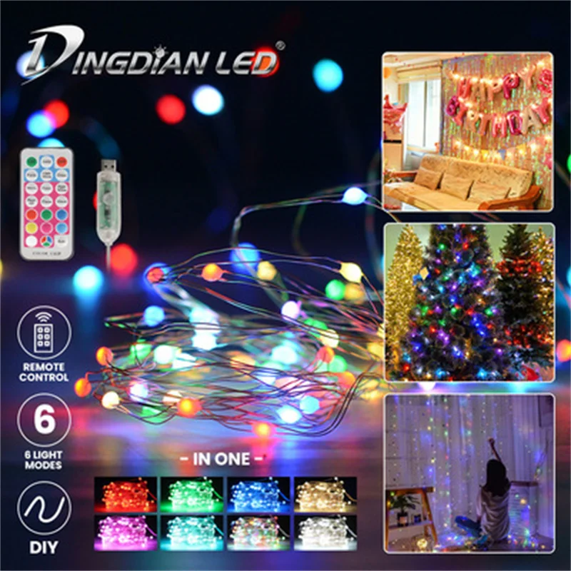 

LED String Light USB Remote Control Christmas Decoration New Year Living Room Bedroom Outdoor Festoon 5 Modes Decor Lamp