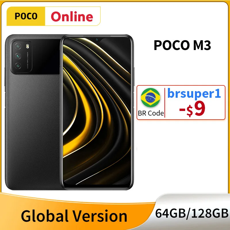 Смартфон глобальная версия POCO M3 4 ГБ 128 ГБ/64 Snapdragon 662 6 53 дюйма DotDrop 6000 мАч большая
