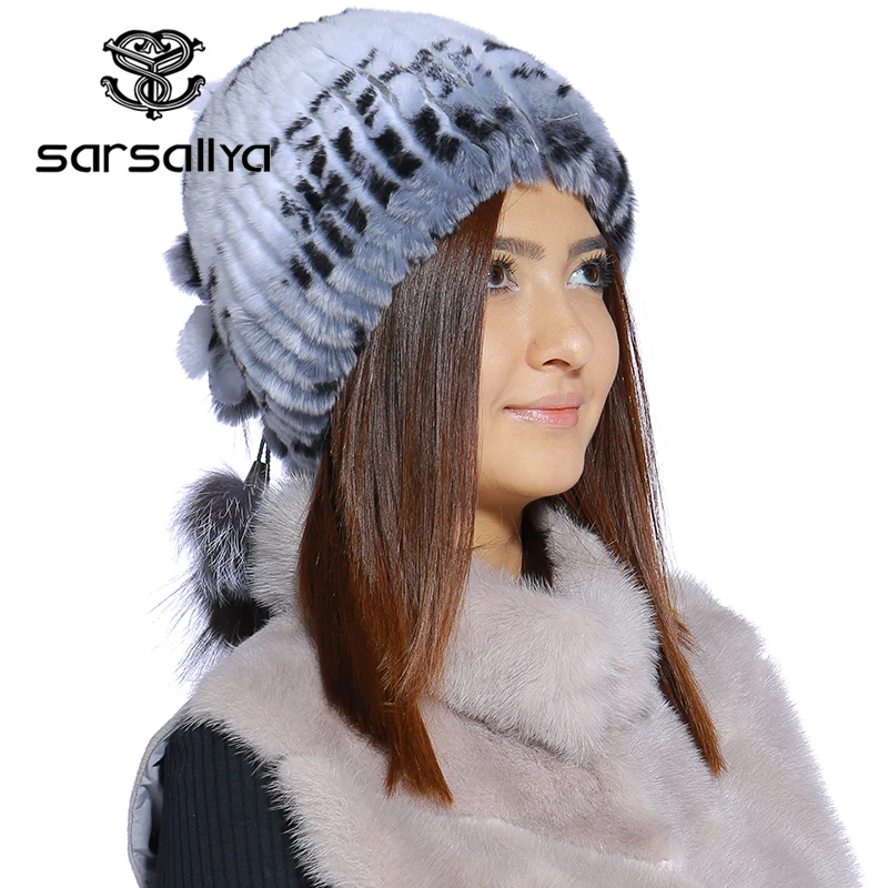 SARSALLYA Зимой меховая шапка для женщин реального рекс кролика с silver fox меховой