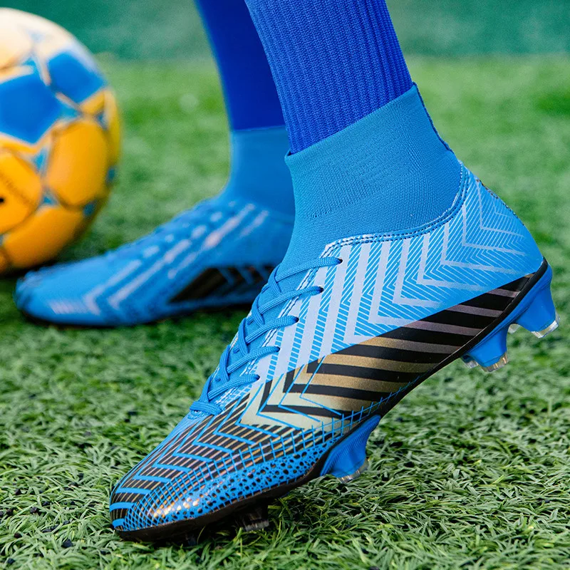 Fashion Blue TF/AG Football Shoes For Men Professional High Sports Shoes Men Breathable Football Boots For Men Training Shoes