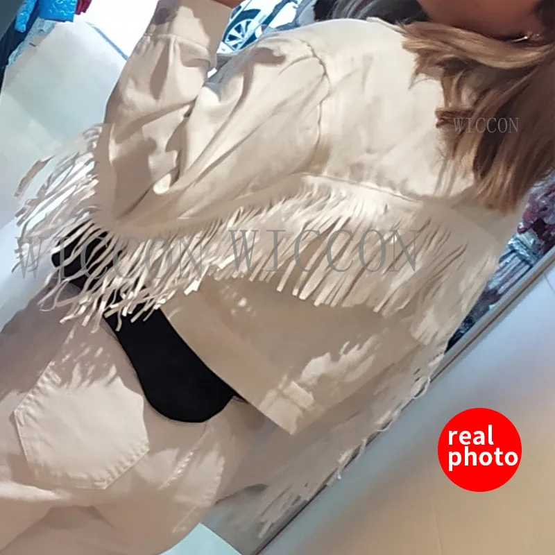 Женские джинсовые короткие куртки с кисточками осенние модные топы Женская