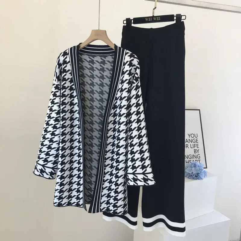 

Kovakook Fashion Two Piece Set Of Women's Casual Cardigan V-neck Sweater Coat + Elastic Waist Pants