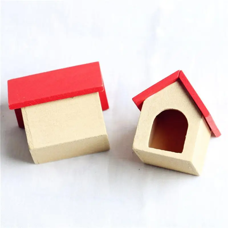 2pcs Mini Wooden Doghouse Photograph Model Creative Adornment Miniature Toy House Accessories (House+Dog Random Dog Pattern) | Игрушки и
