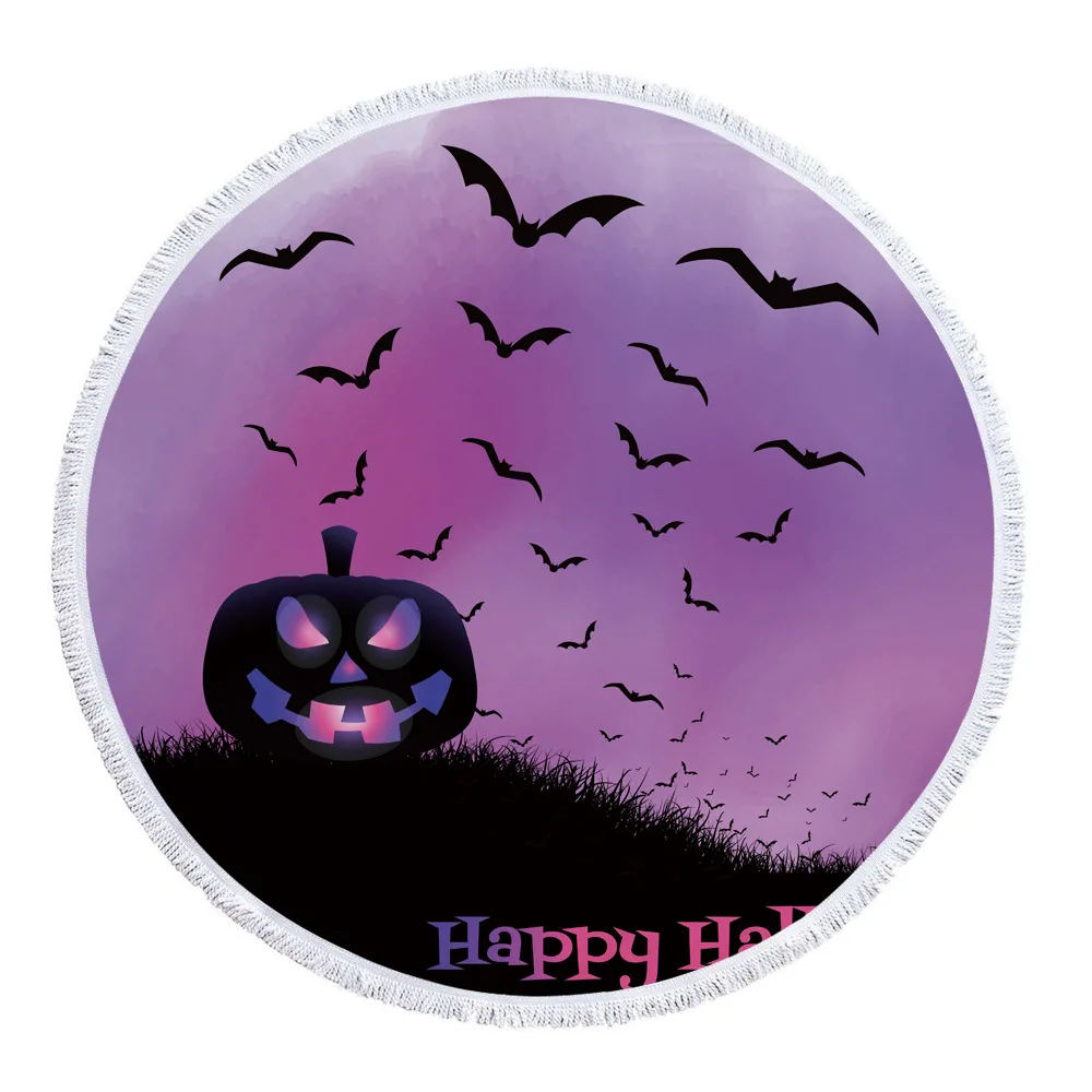 

Happy Halloween Beach Towels Round Microfiber Fabric Printing Towel Bath Swimming Sitting Picnic Mats Children Kids Gifts