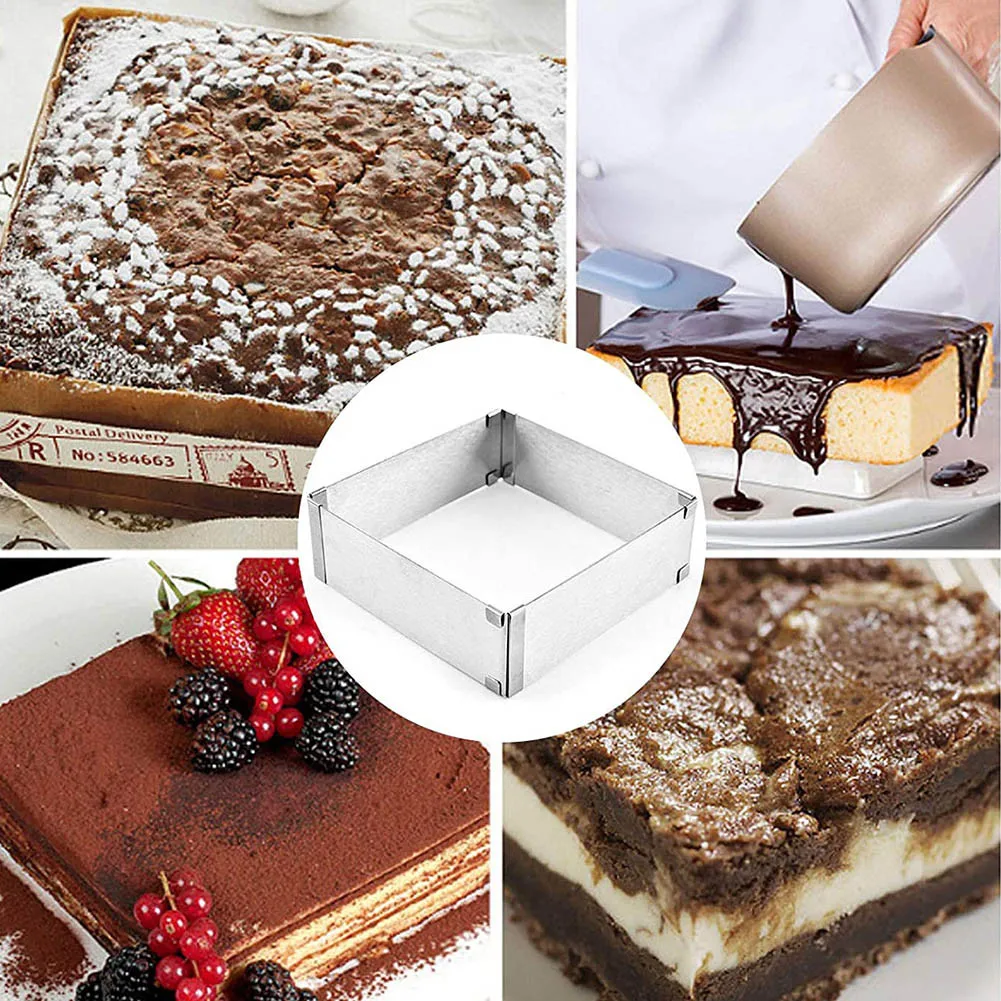 

Adjustable Mousse Ring 3D Square Cake Mold Stainless Steel Baking Mould Kitchen Dessert Accessories Cake Decorating Tool
