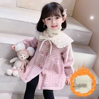 girls babys kids coat jacket outwear 2022 plaid thicken spring autumn cotton outdoor teenagers overcoat top with pocket childre