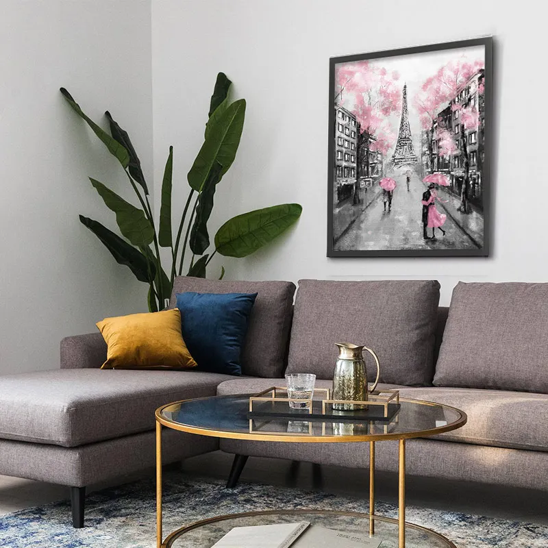 Пара с зонтом Париж Город Эйфелева башня Пейзаж абстрактная масляная живопись
