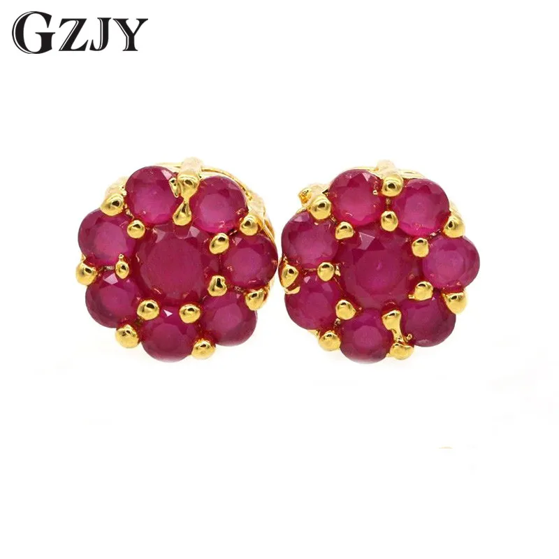 

Fashion Jewelry Gold Color Flower Red Zircon Stud Earring For Women Wedding Party Accessories Brincos