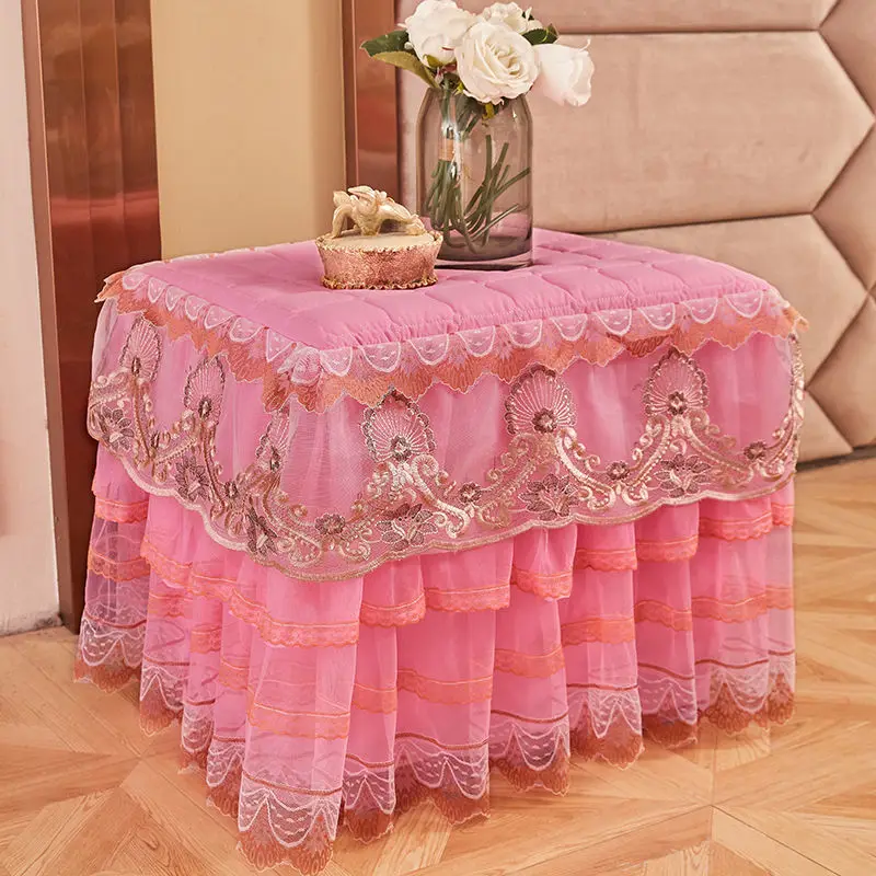 

Real 1pc Princess Lace Bedside Cabinet Table Cover Dust Proof Bedroom Cabinet Cover Quilted Table Cover