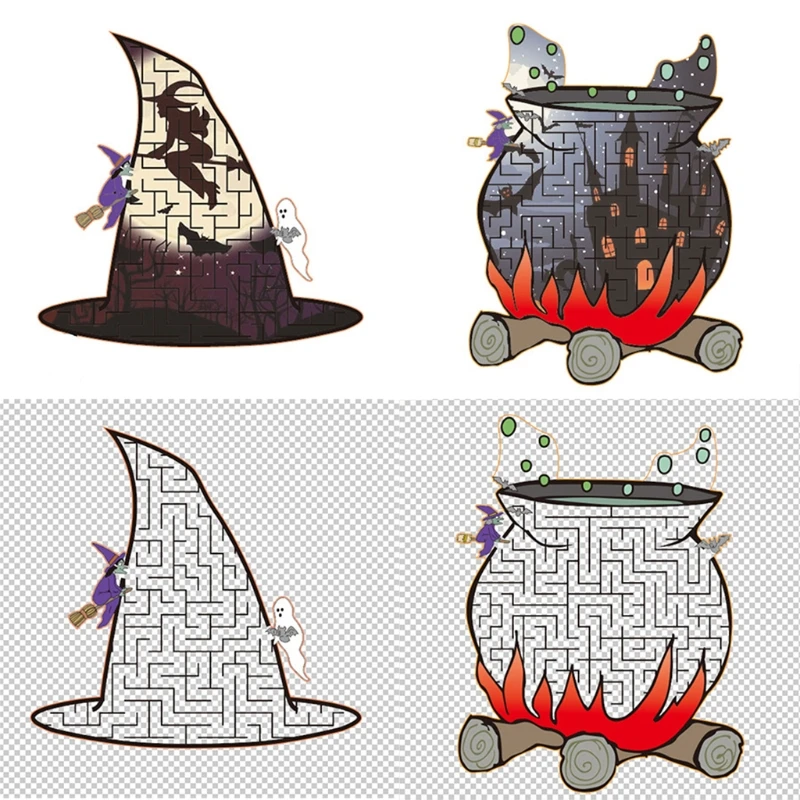 

DIY Craft Halloween Puzzle Fidget Wooden Jigsaw Home Decoration Pegged Puzzle Parent-Children Interactive Toy 4Options