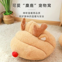 pet cat bed house cute elk shaped kennel nest winter warm puppy kitten bed cushion comfortable cat house cave christmas pets pad