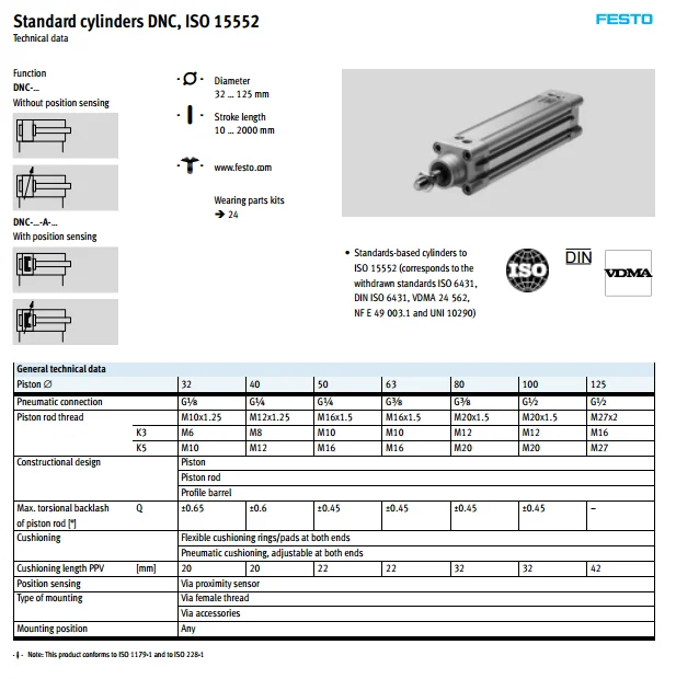 FESTO Тип DNC-32-40-PPV-A FESTO DNC-50-125-PPV-A пневматический цилиндр, компоненты диаметр 32 40 50 25-320 ход DNC-40-80-PPV-A