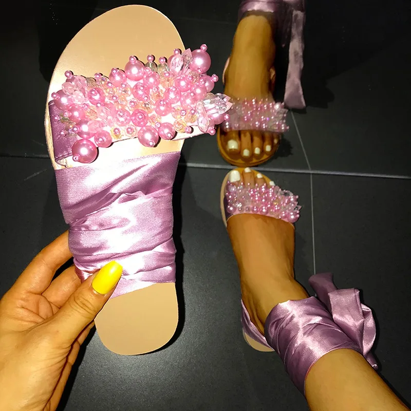 

2021 Handmade Sandals Women Flat Sandals Ankle Strap Beaded Special Plus Size shoes for Women Beach Sandals