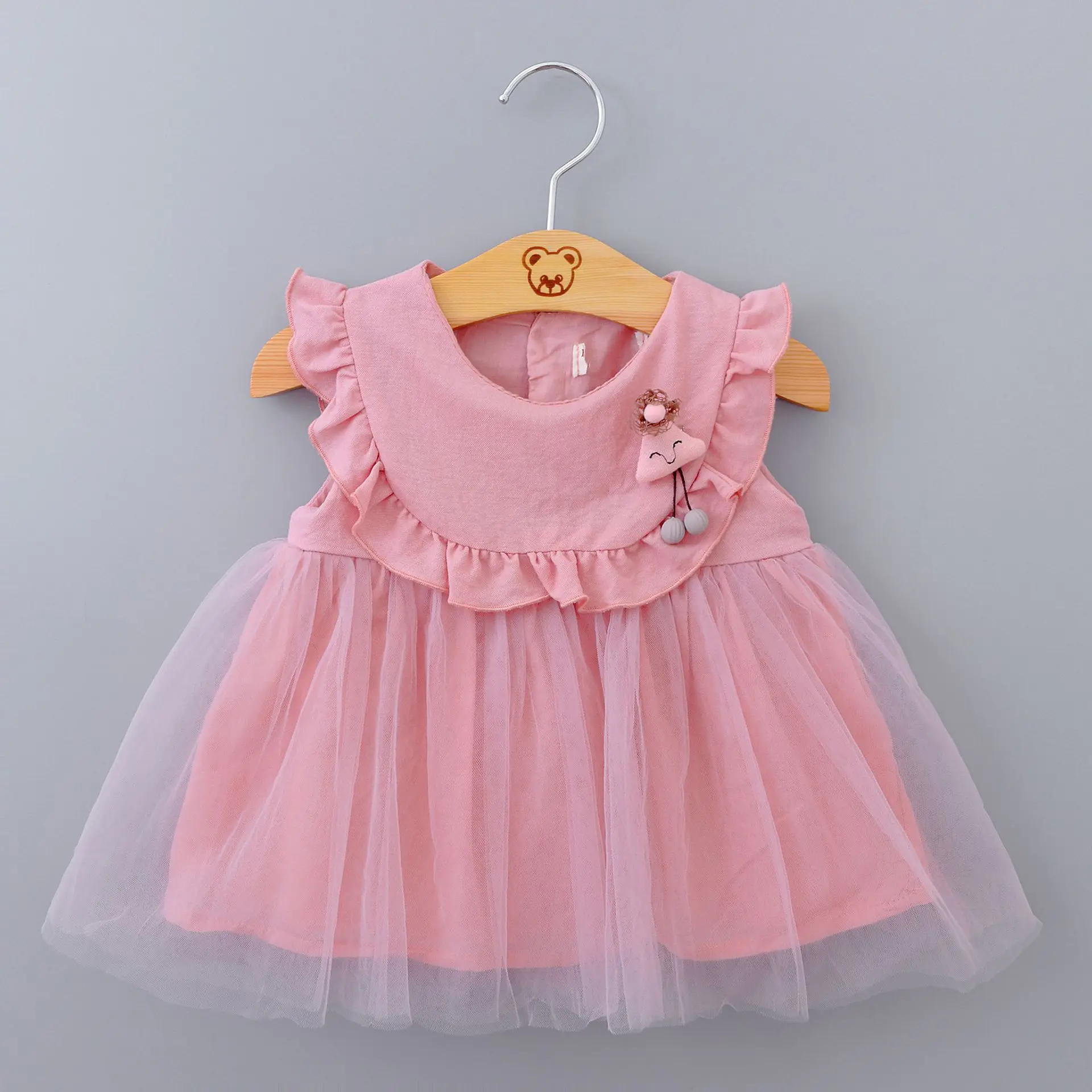 Pink Two Для новорожденных платье принцессы Летняя одежда для маленьких девочек в возрасте 1 года Платья для праздников и дней рождения без рукавов Кружевное платье с цветочным рисунком для маленьких девочек, костюм - Цвет: Pink Two