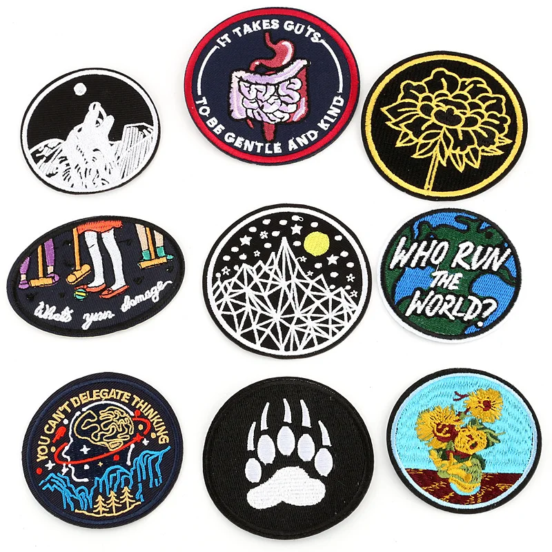 

Customizable Wholesale Clothing Accessories round Badge Patch Computer Emboridery Label Embroidered Cloth Stickers