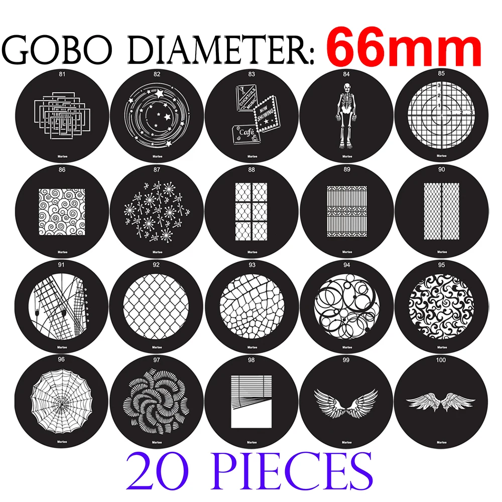 20pcs 66mm 2022 new Gobo Kits Masks Insert for Godox SA-09 001 002 003 004 S30 S60 SL150II VL150 VL200 Bowens Mount Light