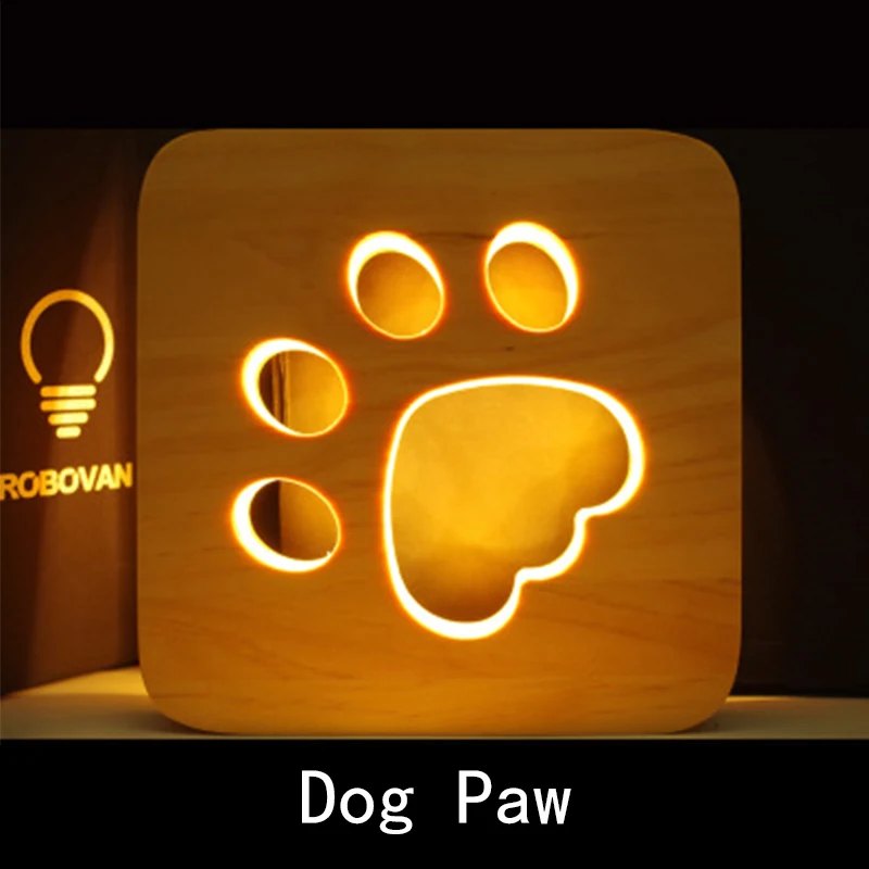 Деревянная Ночная лампа в виде собачьих лап кошек животных французского