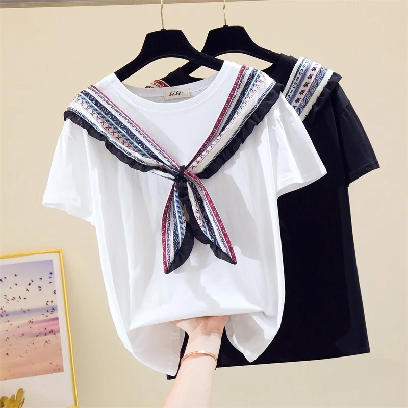 

Casual Female T-shirt with Frilly Sleeves and Short Sleeves Plus Size Loose Print Spring Summer Clothing Women