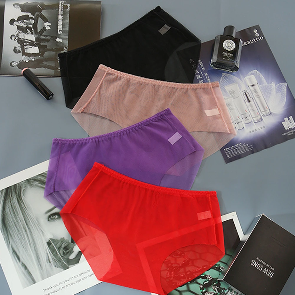 

Women Lace Panties Sexy Sheer Mesh Briefs Transparent Seamless Briefs See Through Underwear Seamless Panties