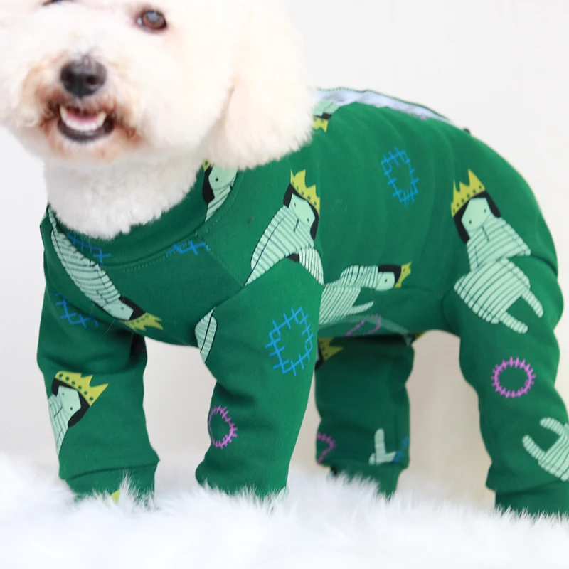 

Pet Dog Jumpsuit 100%Cotton Overalls Puppy Clothes Protect Belly For Small Dogs Pajamas Long Sleeve Green Sweatshirt Poodle Pug
