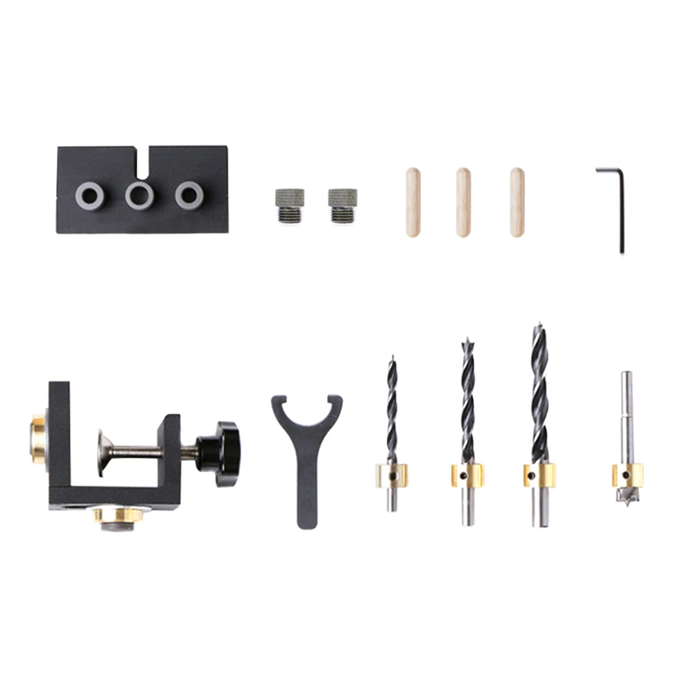 

Hot 3-in-1 Woodworking Doweling Jig Kit Adjustable Drilling Guide Puncher Locator with Drill Bits Carpentry Tools D6