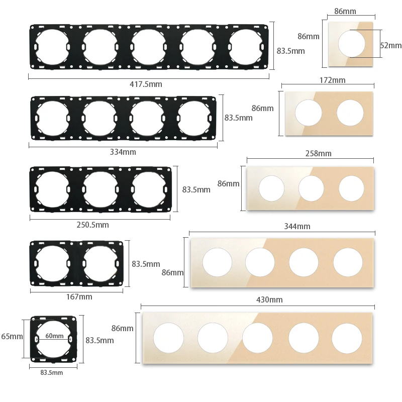 

Avoir Golden Crystal Glass Panel LED Wall Light Switch 1 2 3 4 Gang 1 2 Way Dimming Speed Volume Switch DIY Free Combination