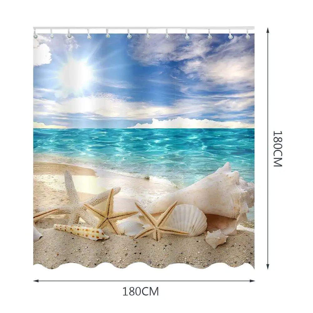 Home Decor Sunshine Seashell bathroom Shower for home Product Decoration Waterproof Sandy beach bath curtain | Дом и сад