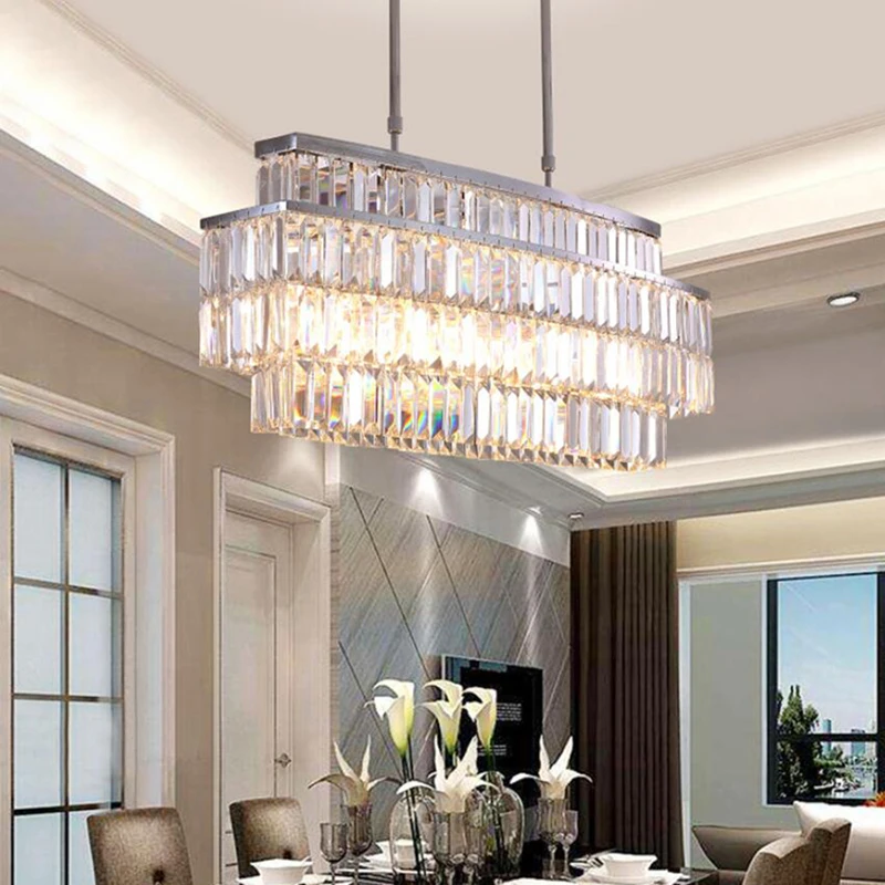 

jmmxiuz Modern Crystal Chandelier For Dining Room Rectangle Chandeliers Lighting Kitchen Island Crystal Chandelier