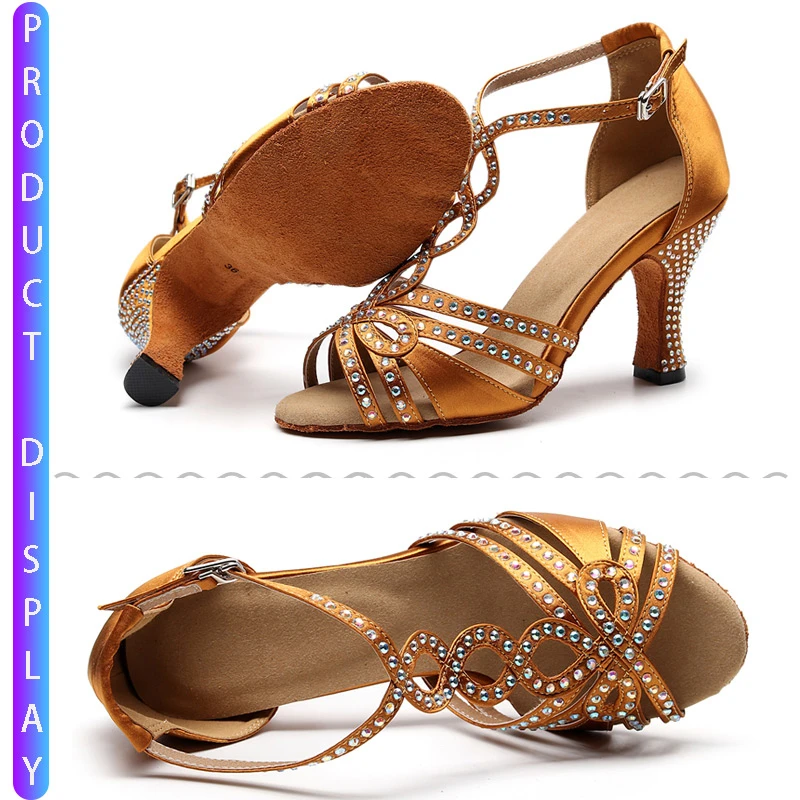 Jazz Discounts Sale Ballroom Outdoor Female Women Dancing Shoes Sexy Ladies Latin Dance Heel Tan