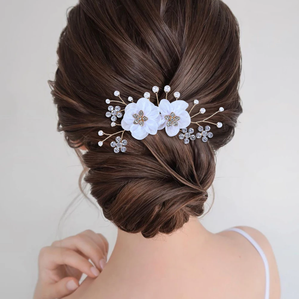 

AMORARSI HP151 Silk Flowers Pearl Bride Headwear Wedding Hair Accessories Women'S Hair Comb Girl Tiara Bridesmaid Decorations