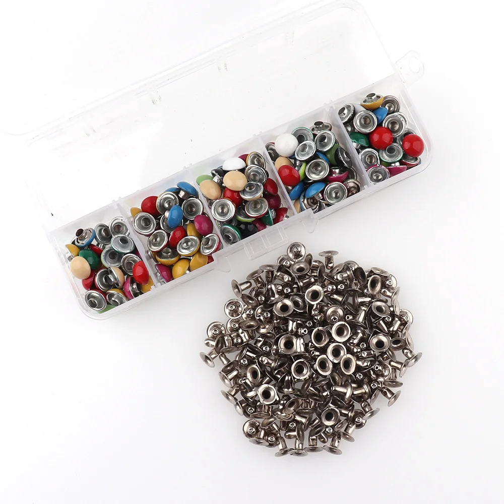 

180sets Colorful Double Cap Rivet Metal Studs Leather Craft Rivets with 3pcs tool 8mm for DIY Craft Clothes Shoes Belts Decor
