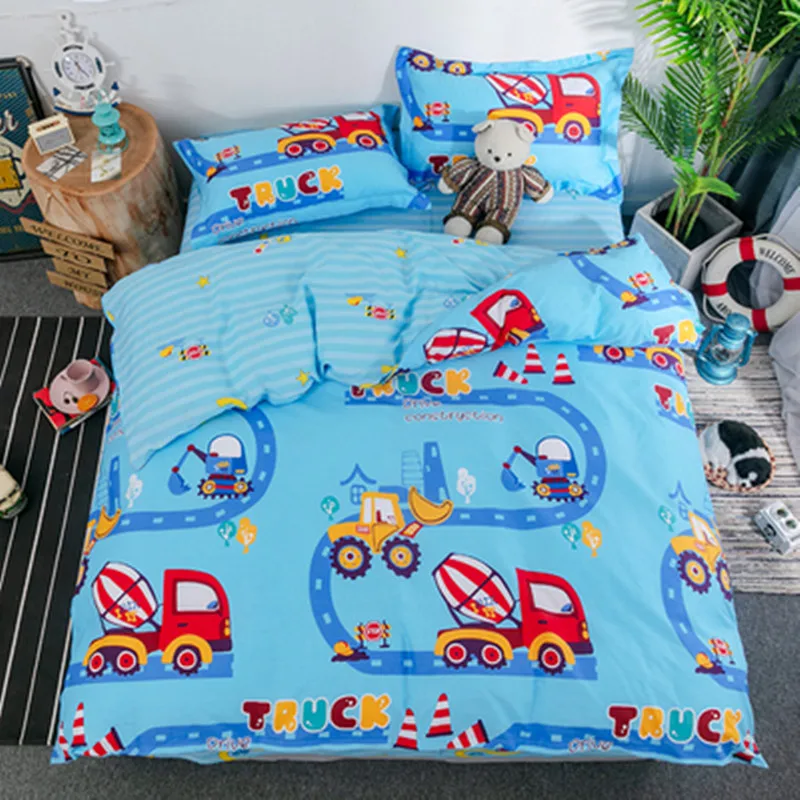 

Free shipping children cartoon engineering vehicle mixer truck excavator forklift 3/4pcs twin full queen size bedding set