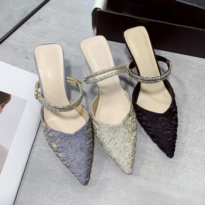 

High-Heeled Shoes Lady Ladies' Slippers Med Slipers Women Luxury Slides Shallow Cover Toe 2021 Thin Designer Rubber Scandals Fas