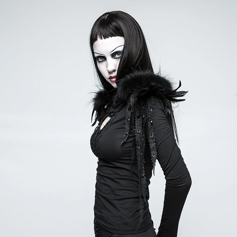 PUNKRAVE женская готическая кожа с перьями и узлом на плече Великолепная Мода костюм