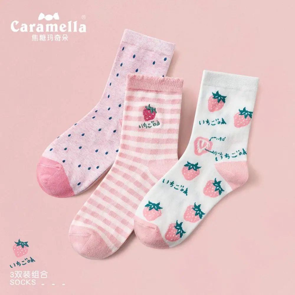 

2020 Caramella New Design Women Socks Pineapple Strawberry Watermeloon Funny Pattern Cotton Short Girls Socks Comfy Breathable