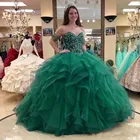 Изысканные кристаллы изумрудно-зеленые платья для Quinceanera Женский корсет для милой девушки 16 вечерние платья