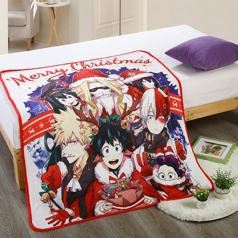 Теплое плюшевое одеяло с героями аниме Моя геройская Академия на Рождество