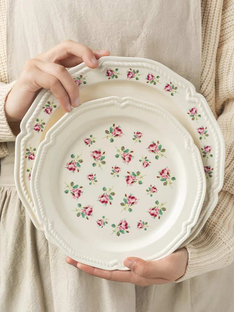

French Rose Tableware Western Food/Steak Plate Pastoral Floral Salad Bowl Cake Tray Breakfast Plate