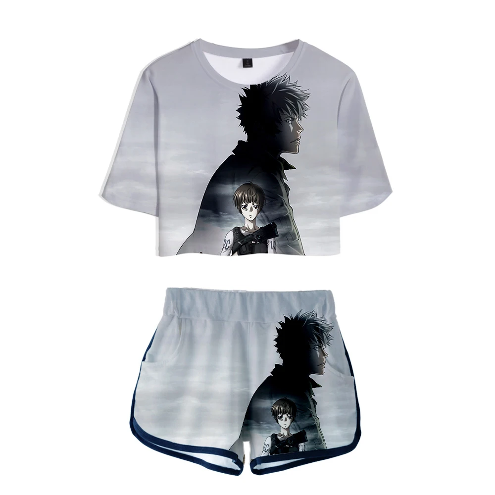

Cropped T-shirt + Shorts Psycho-Pass Tweedelige Set Pak Katoen Korte Mouwen Leisure 3D Print Novelty Top Luxe harajuku
