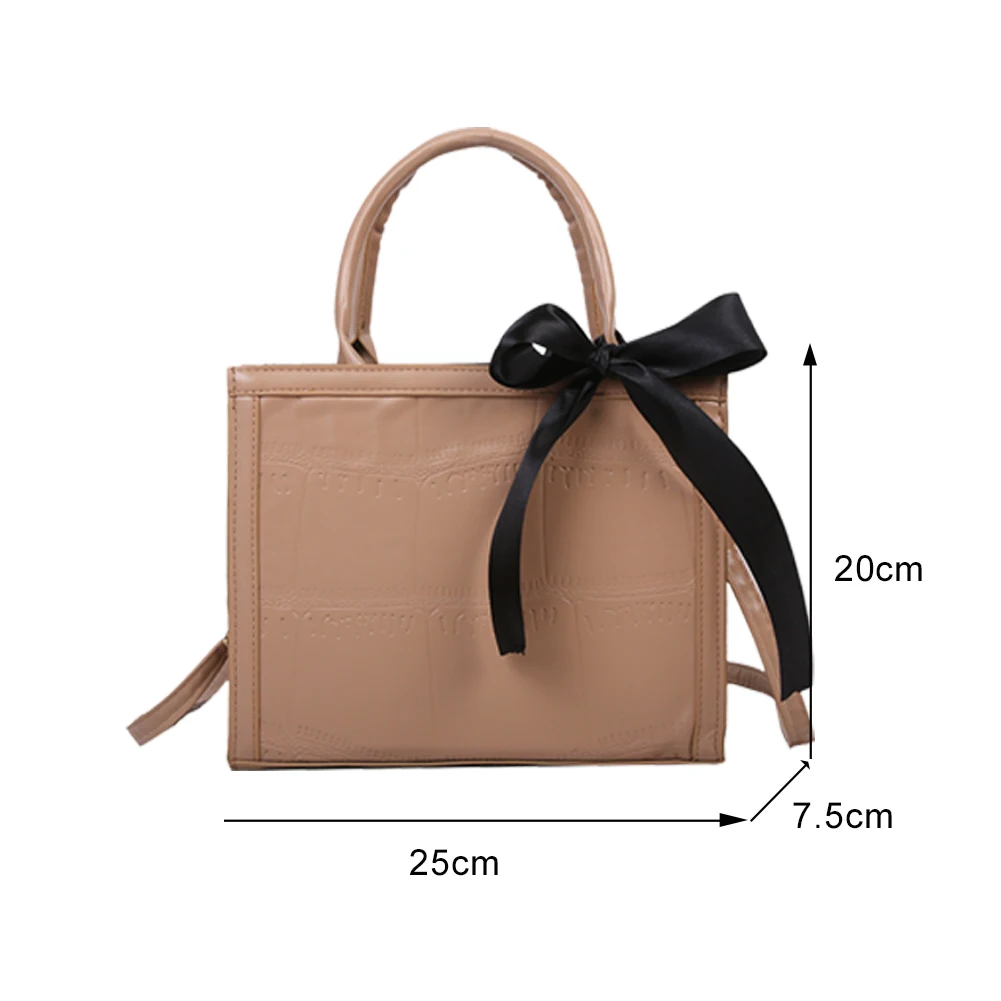 

Retro Stone Pattern Casual Solid Bow Ribbon Top-handle Bags For Women Fashion PU Leather Ladies Shoulder Crossbody Handbags