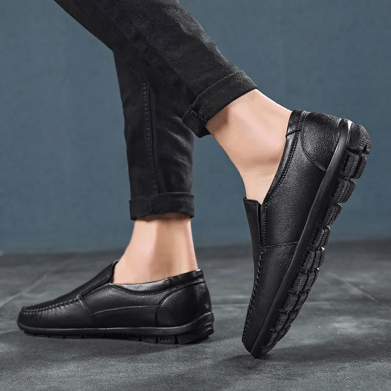 Men Casual Shoes Spring Summer Slip On Simple style Genuine Leather Light Fashion Loafers Flat | Обувь